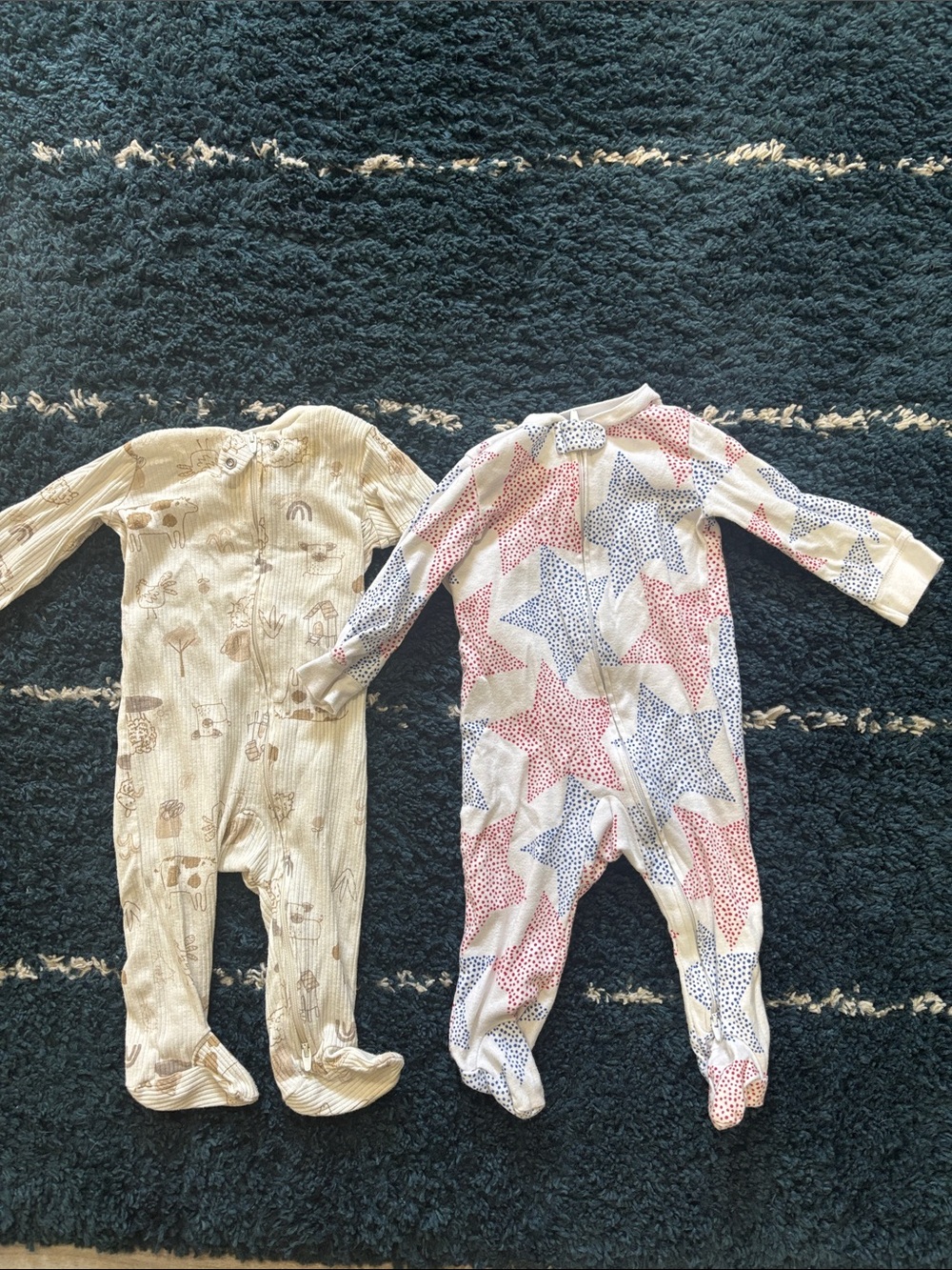 Neutral Animal Print and Fourth of July stars Footed One-Piece Pajama | Kids